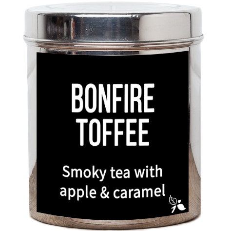 Bird & Blend Bonfire Toffee in an earlier labelled silver caddy; tea and the current tin are sold separately