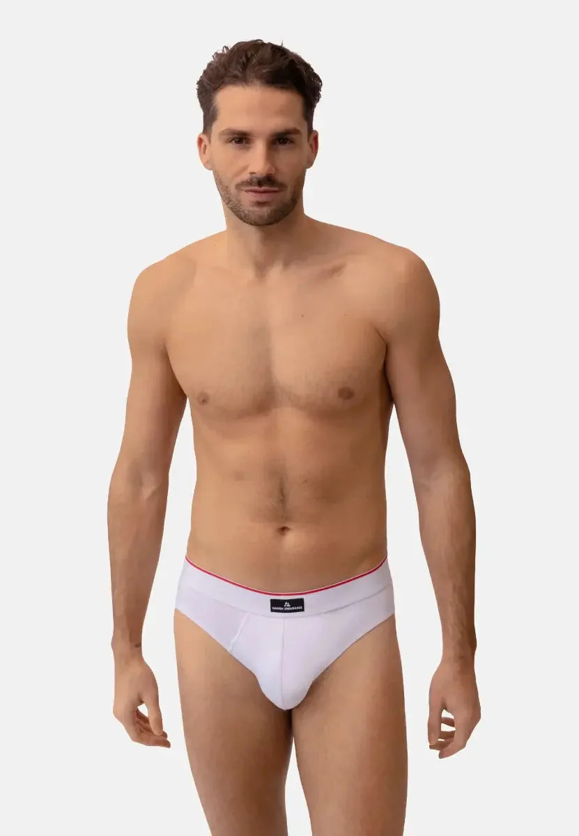 DANISH ENDURANCE Organic Cotton Briefs · White/Red three-pack — original brand model photograph