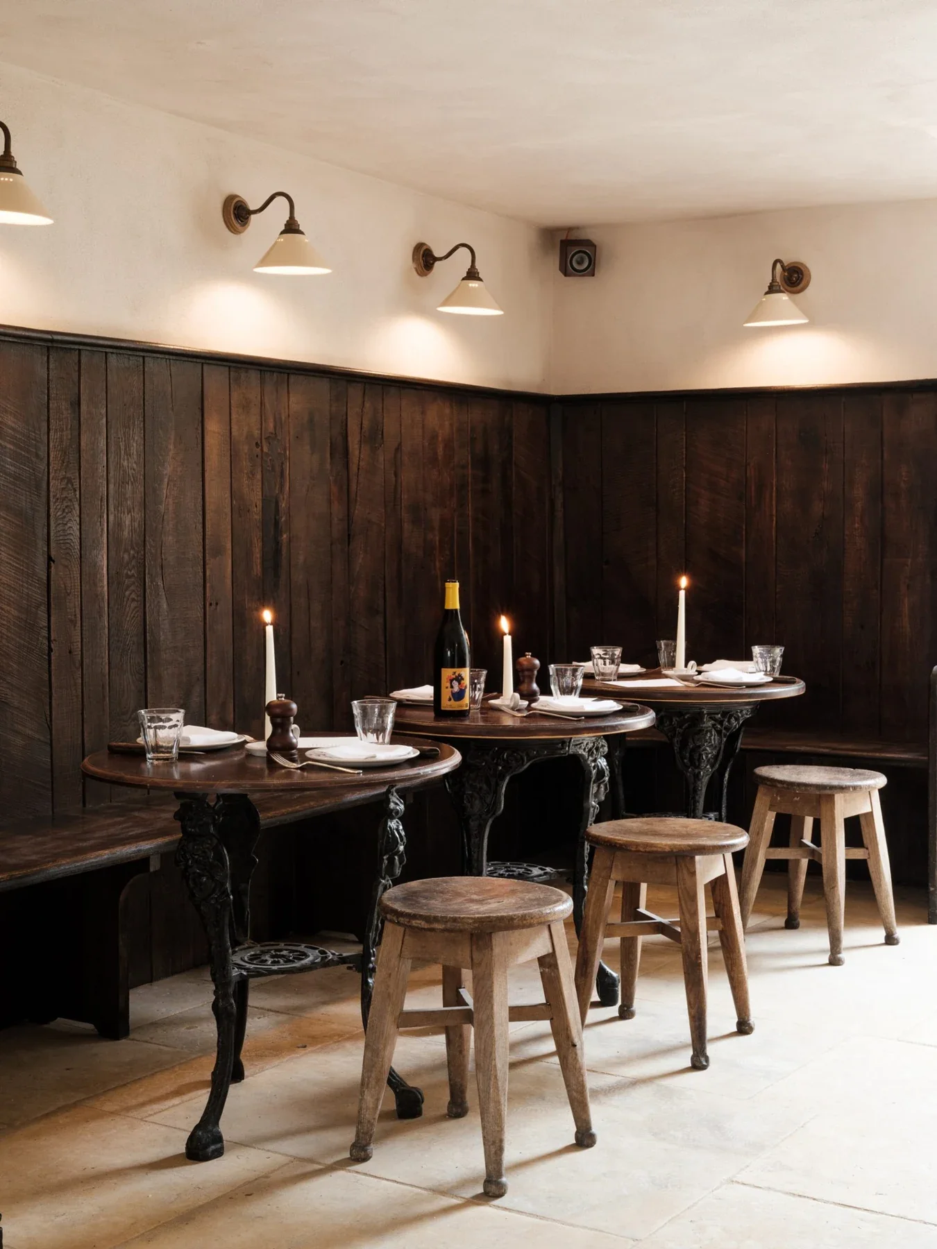 Candlelit tables and wine at The Bull, Charlbury.