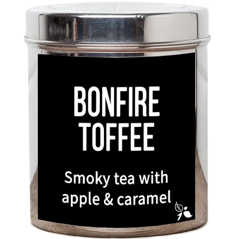 Bird & Blend Bonfire Toffee tea tin; original product image.